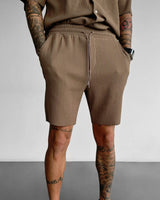 LOOSE FIT RIBBED SHORTS - BROWN
