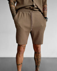 LOOSE FIT RIBBED SHORTS - BROWN
