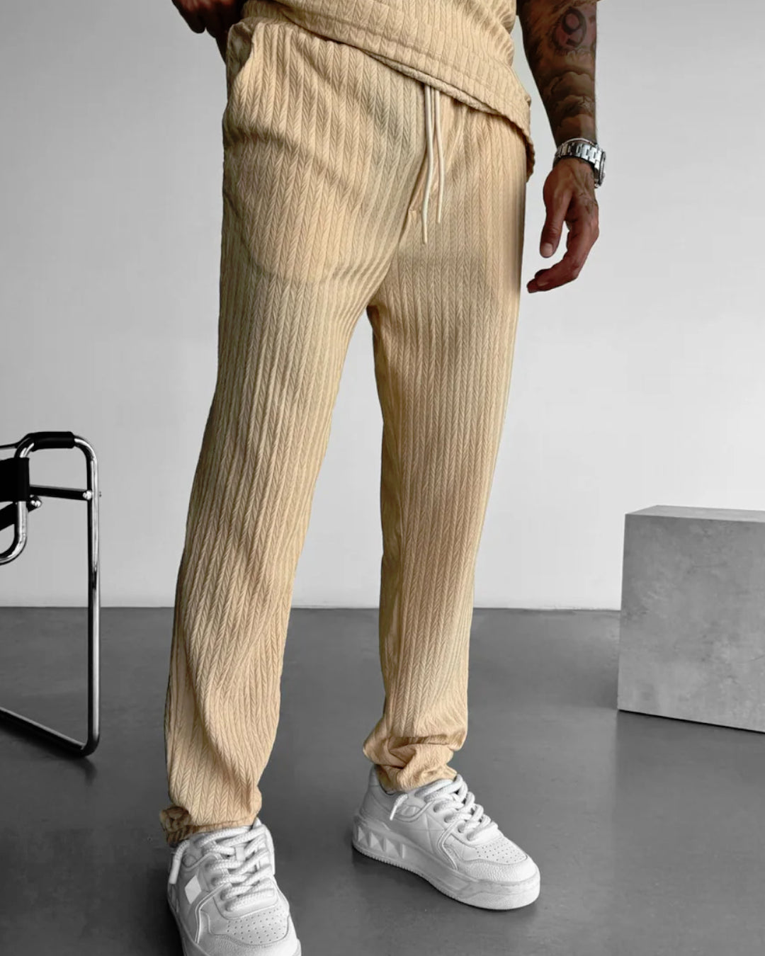 LOOSE FIT STRUCTURED TROUSERS - BEIGE