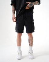 ZAPPED COTTON CARGO SHORTS - BLACK