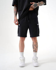 ZAPPED COTTON CARGO SHORTS - BLACK