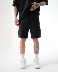 ZAPPED COTTON CARGO SHORTS - BLACK