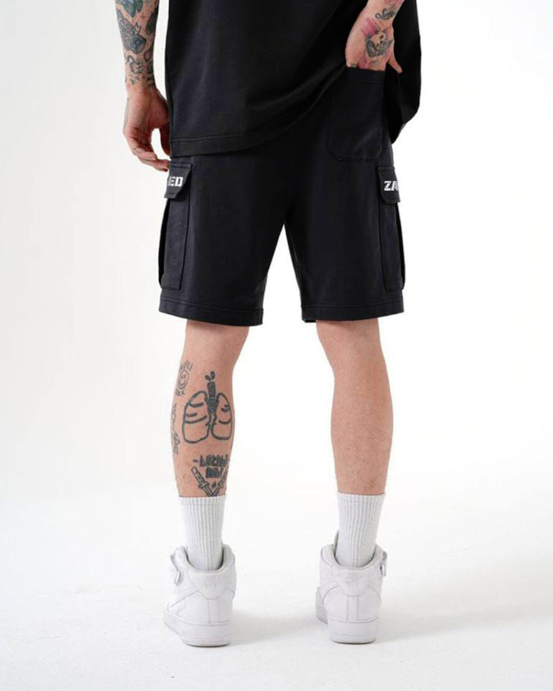 ZAPPED COTTON CARGO SHORTS - BLACK