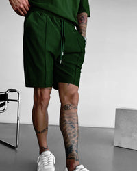 LOOSE FIT TEXTURED SEAM SHORTS - RAIN FOREST