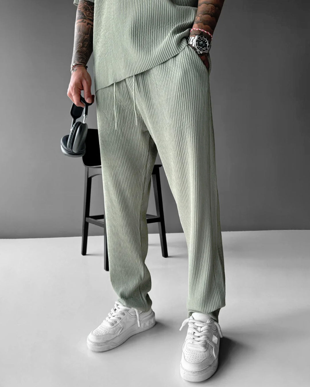 LOOSE FIT RIBBED TROUSER - TEA GREEN