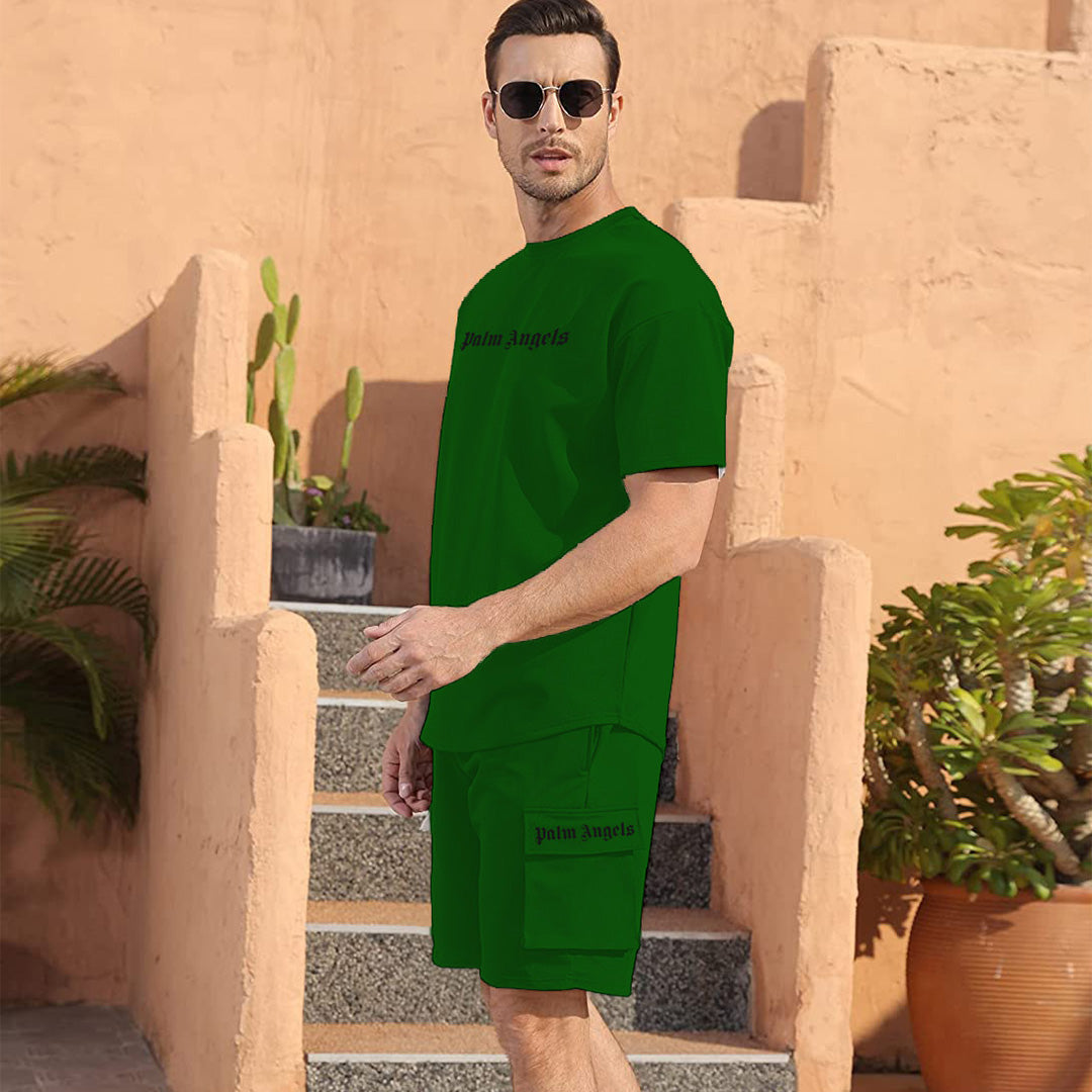 Green Print Round Neck T-shirt and Shorts Co-Ord Set