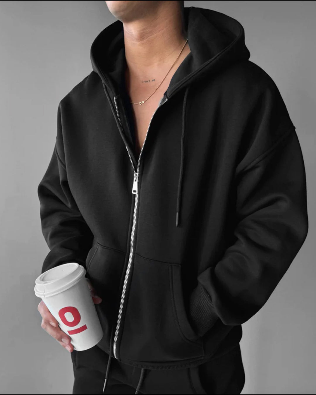 Zapped zipper hoodie black