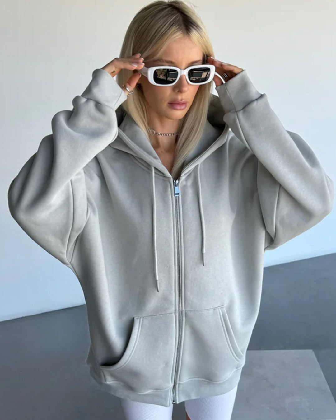 zapped zipper hoodie gray