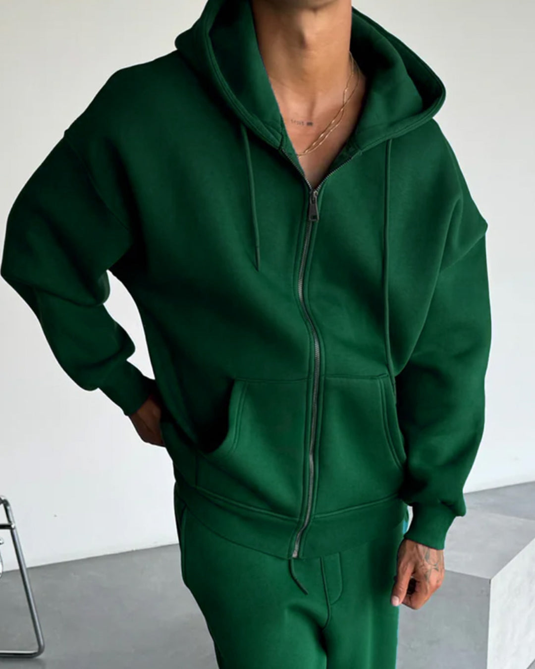 Zapped zipper hoodie green