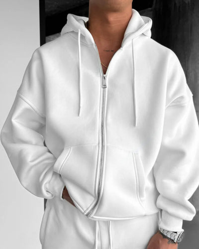 zapped zipper hoodie white