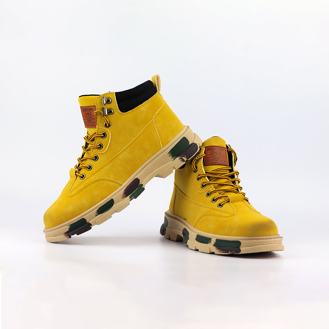 Men Letter Graphic Lace-up Front High Top Skate Yellow Shoes