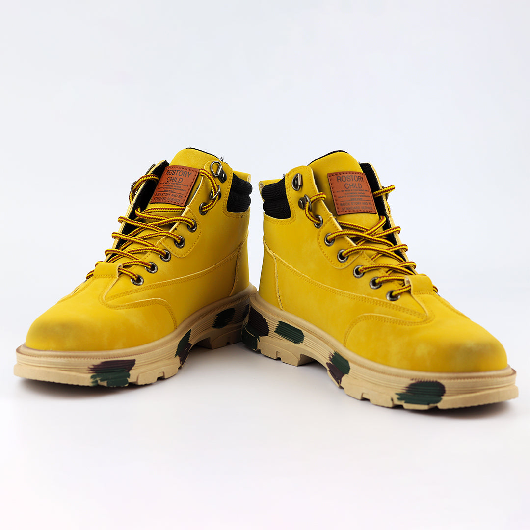 Men Letter Graphic Lace-up Front High Top Skate Yellow Shoes