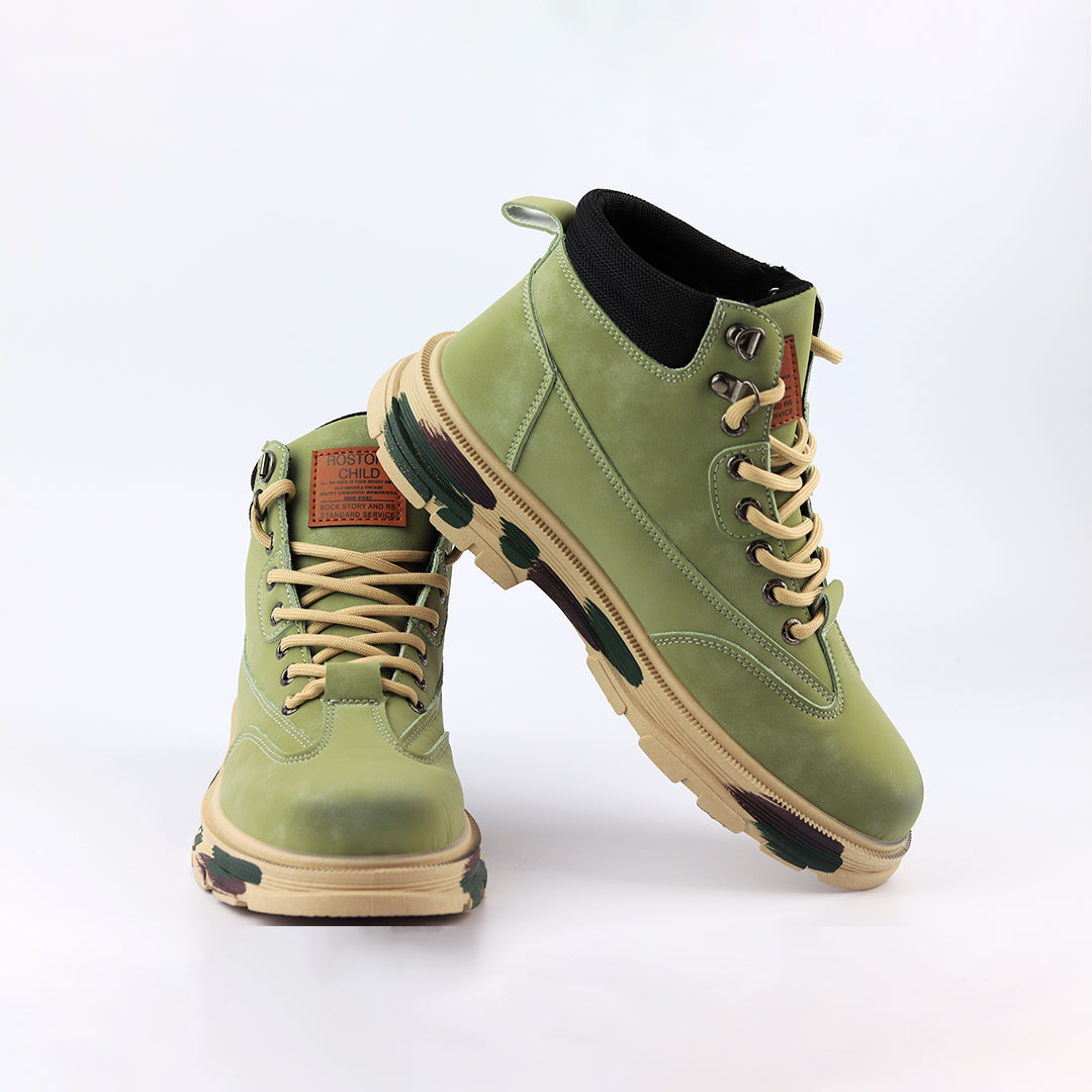 Men Letter Graphic Lace-up Front High Top Skate Green Shoes